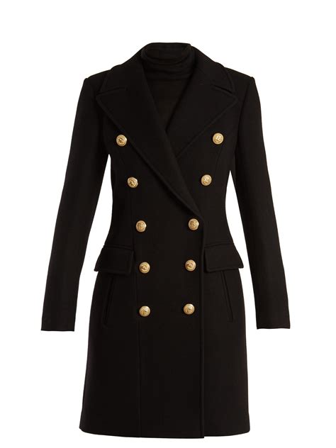 fendi double-breasted wool-blend black coat collar|Coat .